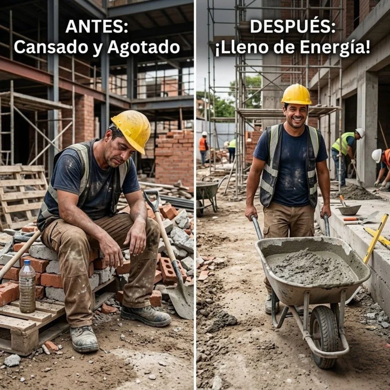 Antes: cansado y agotado. Después: lleno de energía